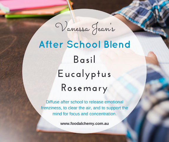 After School Blend essential oil reference: Basil, Eucalyptus, Rosemary