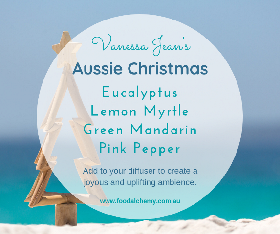Aussie Christmas essential oil reference: Eucalyptus, Lemon Myrtle, Green Mandarin, Pink Pepper