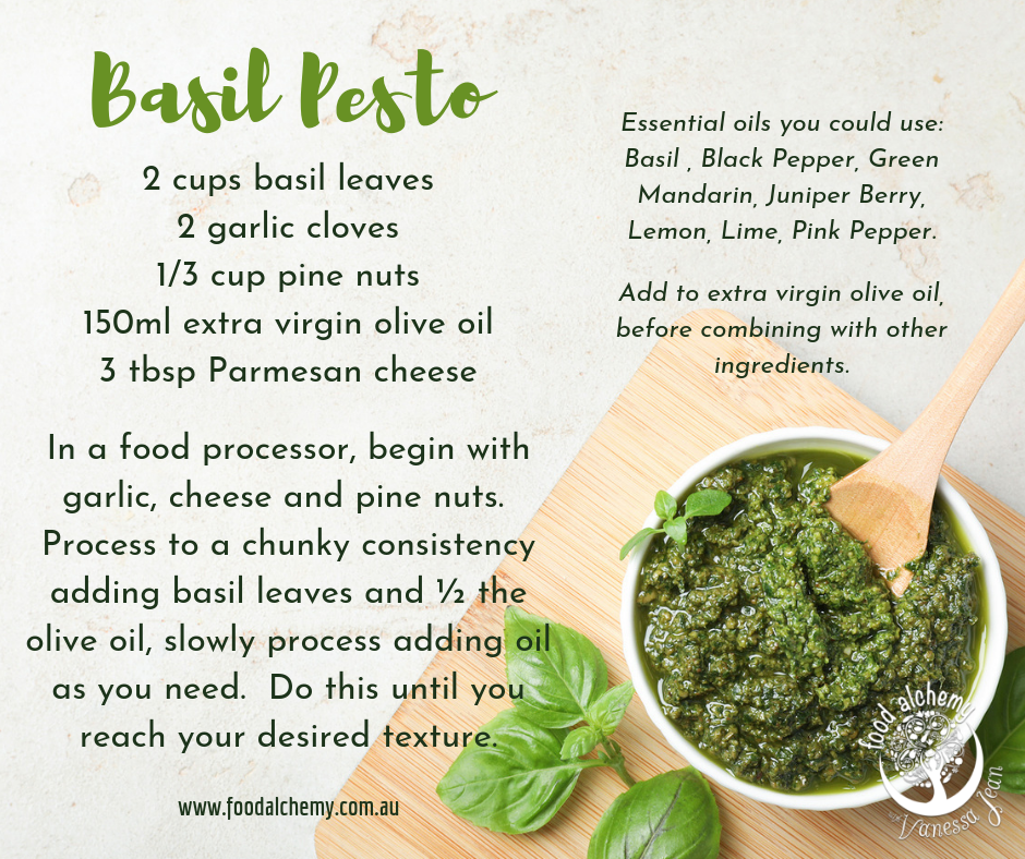 Basil Pesto essential oil reference: Basil, Black Pepper, Green Mandarin, Juniper Berry, Lemon, Lime, Pink Pepper