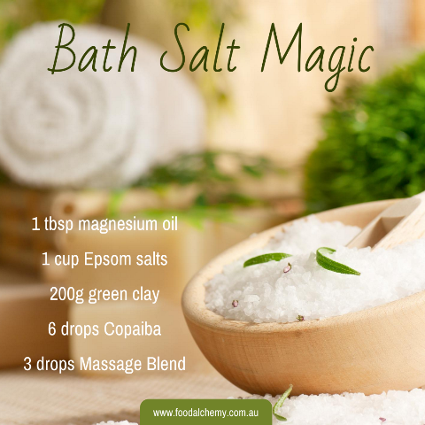Bath Salt Magic essential oil reference: Copaiba, Massage Blend