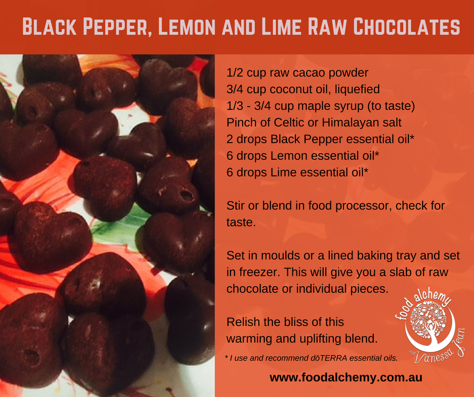 Black Pepper, Lemon and Lime Raw Chocolates with Black Pepper, Lemon, Lime essential oils