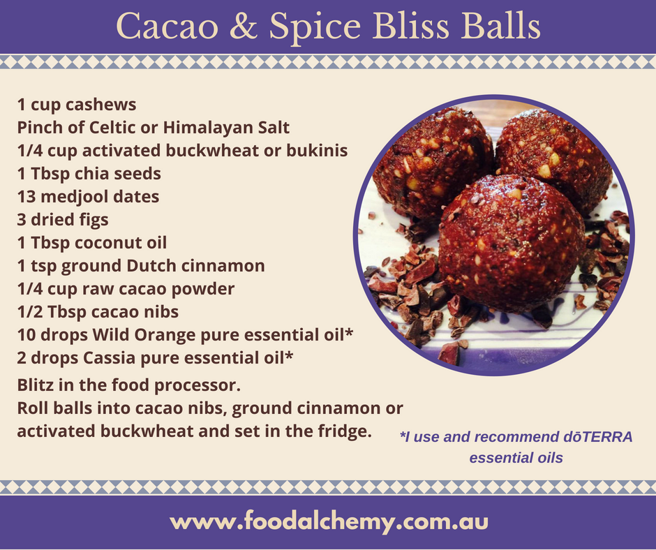 Cacao and Spice Bliss Balls with Wild Orange and Cassia essential oils