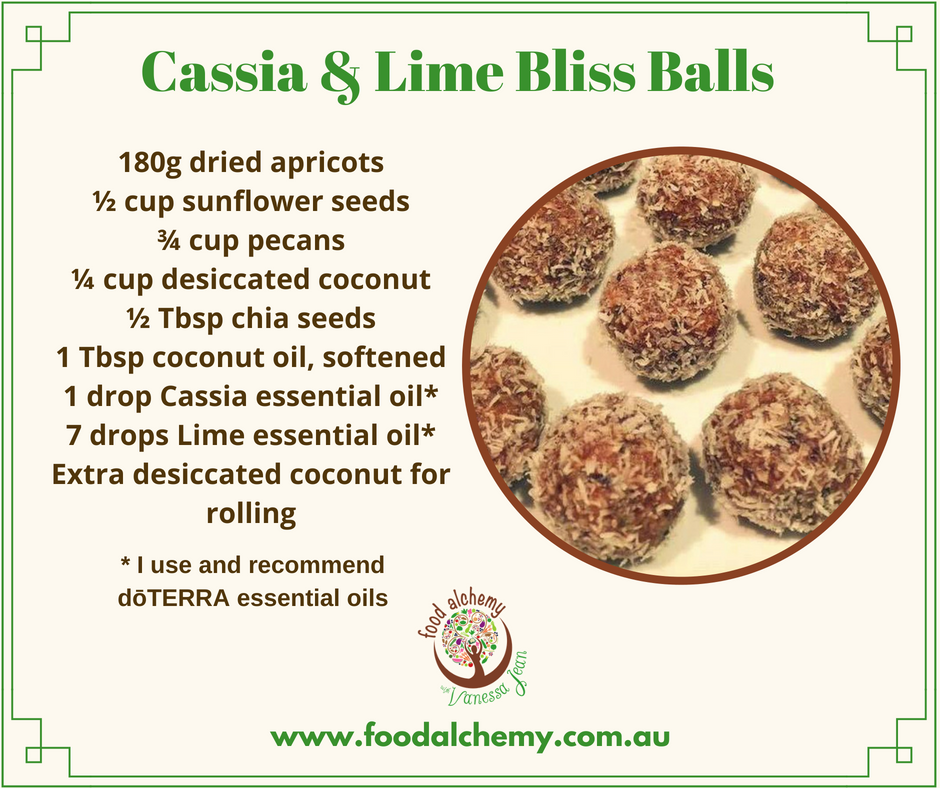 Cassia and Lime Bliss Balls with Cassia and Lime essential oils