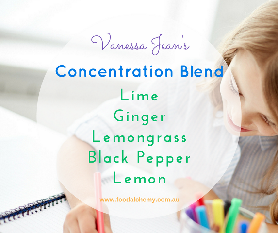 Concentration Blend essential oil reference: Lime, Ginger, Lemongrass, Black Pepper, Lemon