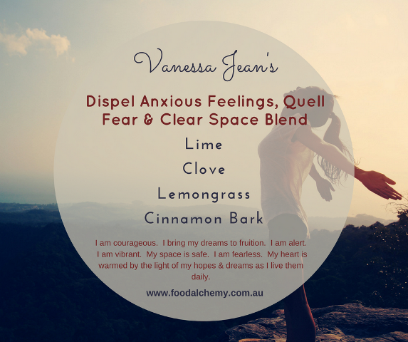 Dispel Anxious Feelings, Quell Fear & Clear Space Blend essential oil reference: Lime, Clove, Lemongrass, Cinnamon Bark