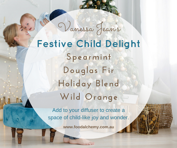 Vanessa Jean's Festive Child Delight blend with Spearmint, Douglas Fir, Holiday Blend, Wild Orange essential oils