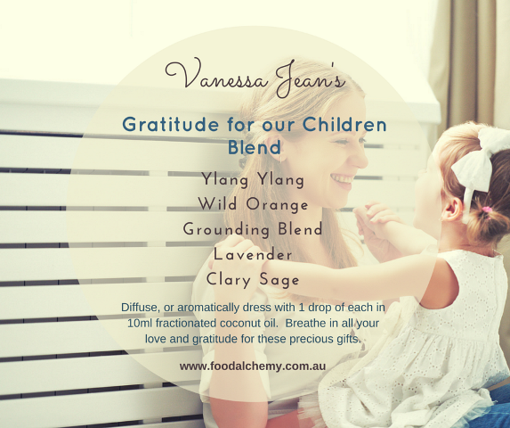 Gratitude for our Children Blend essential oil reference: Ylang Ylang, Wild Orange, Grounding Blend, Lavender, Clary Sage