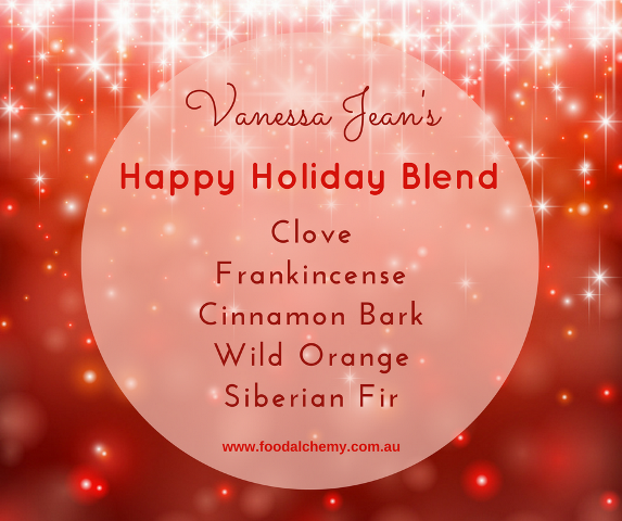 Vanessa Jean's Happy Holiday Blend with Cinnamon Bark, Clove, Frankincense, Wild Orange, Siberian Fir essential oils