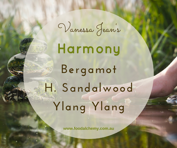 Harmony essential oil reference: Bergamot, Hawaiian Sandalwood, Ylang Ylang