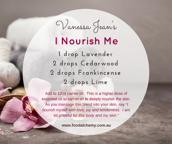 I Nourish Me essential oil reference: Lavender, Cedarwood, Frankincense, Lime