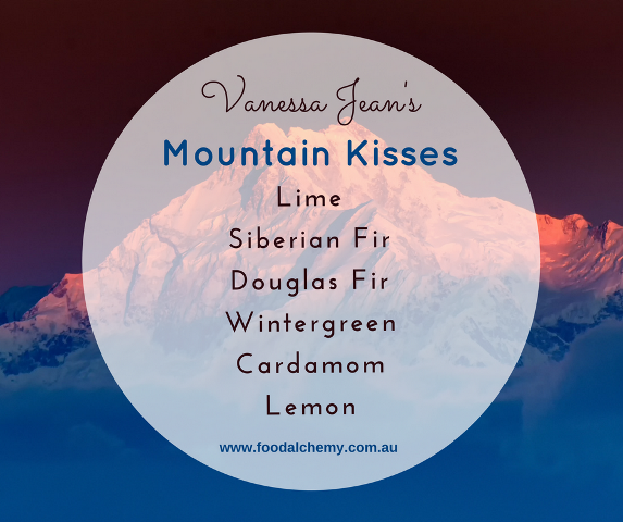 Mountain Kisses essential oil reference: Lime, Siberian Fir, Douglas Fir, Wintergreen, Cardamom, Lemon