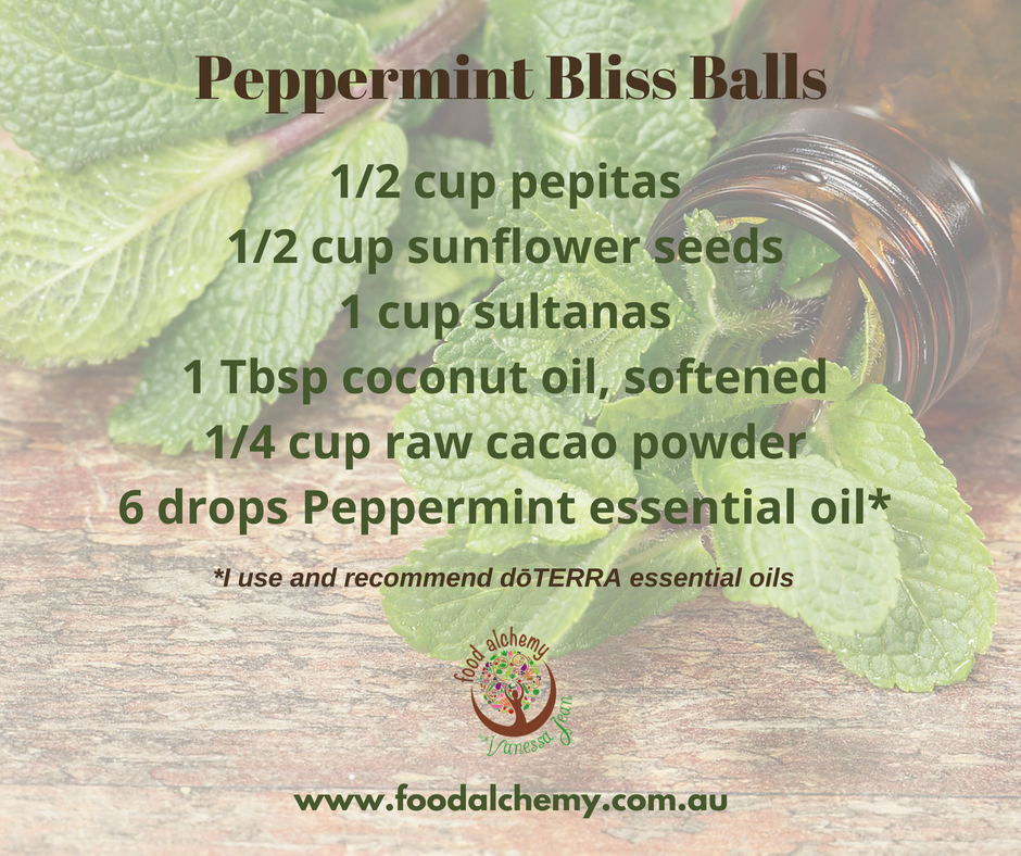 Peppermint Bliss Balls with Peppermint essential oil