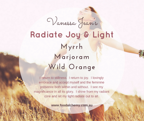 Radiate Joy & Light essential oil reference: Myrrh, Marjoram, Wild Orange