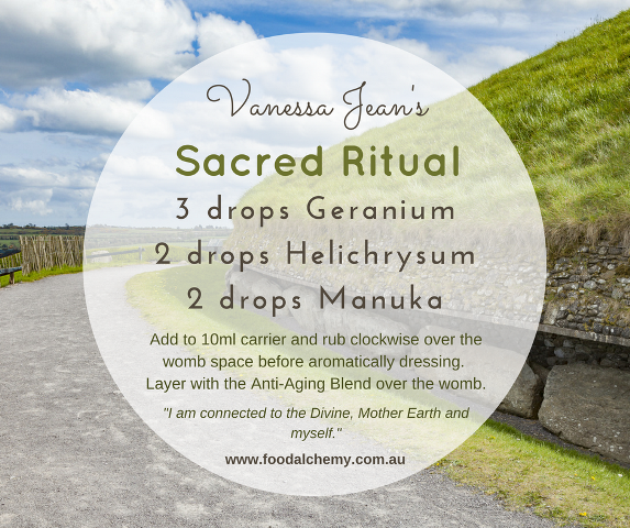 Sacred Ritual essential oil reference: Geranium, Helichrysum, Manuka