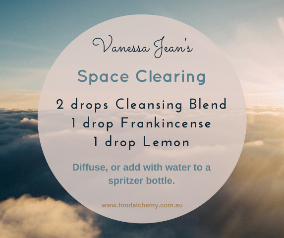 Space Clearing essential oil blend reference: Cleansing Blend, Frankincense, Lemon