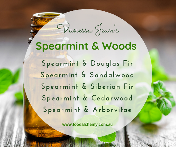 Spearmint & Wood essential oil reference: Spearmint, Douglas Fir, Sandalwood, Siberian Fir, Arborvitae