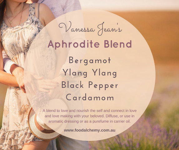 Aphrodite Blend essential oil reference: Bergamot, Ylang Ylang, Black Pepper, Cardamom
