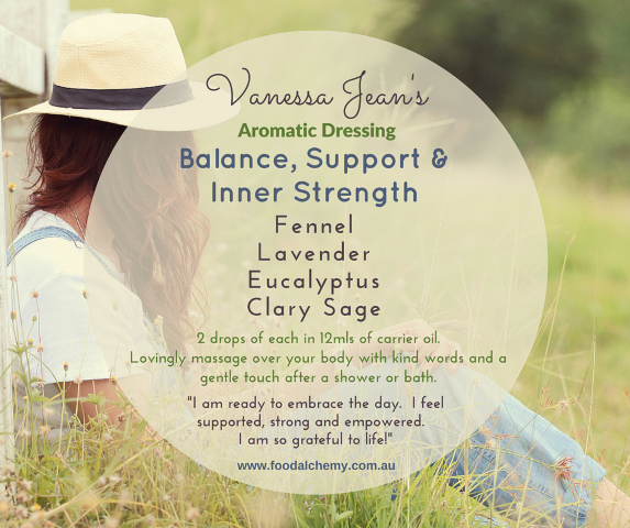 Balance, Support & Inner Strength essential oil reference: Fennel, Lavender, Eucalyptus, Clary Sage