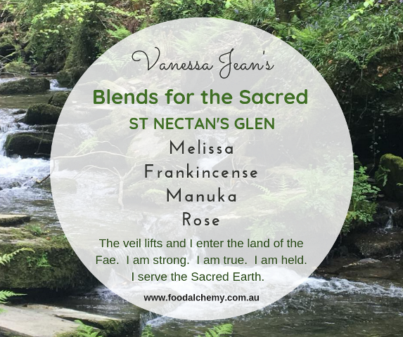 Blends for the Sacred - St Nectan's Glen essential oil reference: Melissa, Frankincense, Manuka, Rose
