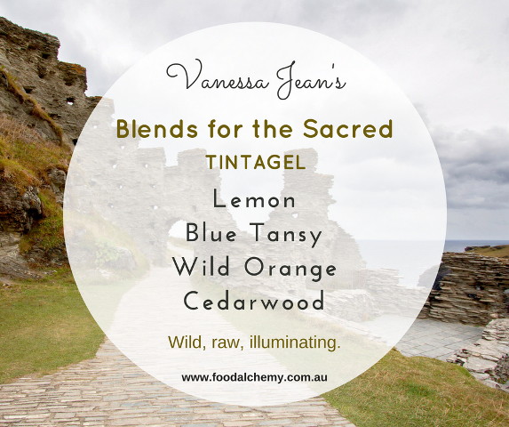 Blends for the Sacred - Tintagel essential oil reference: Lemon, Blue Tansy, Wild Orange, Cedarwood