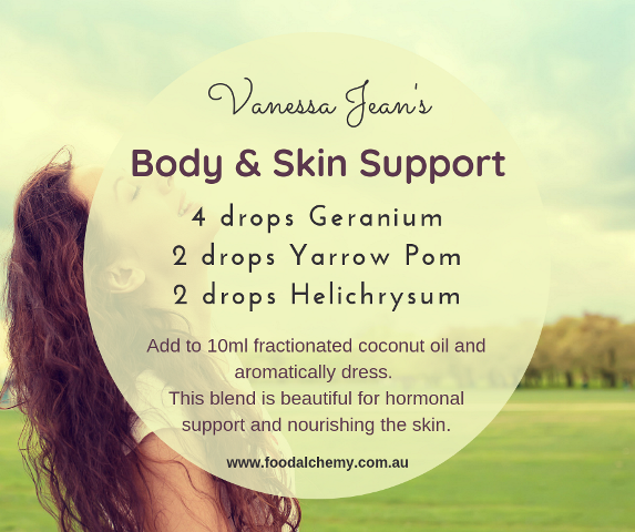 Body & Skin Support essential oil reference: Geranium, Yarrow Pom, Helichrysum