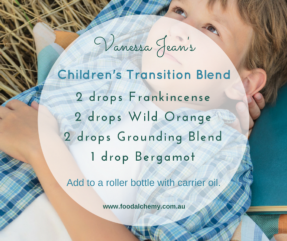 Transition Blend essential oil reference: Frankincense, Wild Orange, Grounding Blend, Bergamot