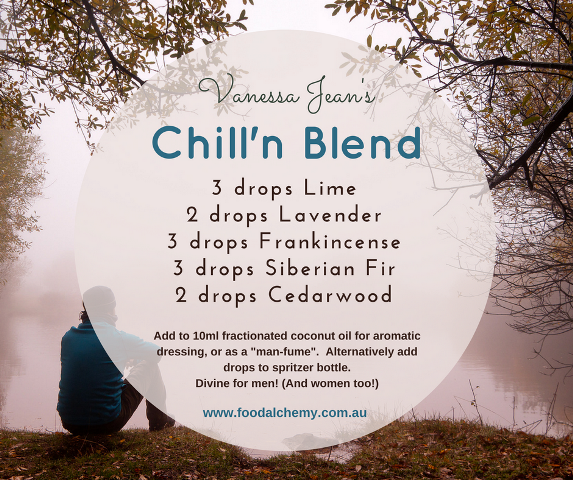 Chill'n Blend essential oil reference: Frankincense, Lavender, Lime, Siberian Fir, Cedarwood