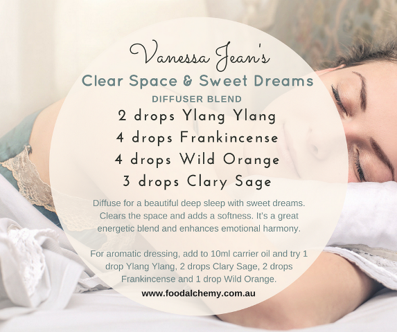 Clear Space & Sweet Dreams essential oil reference: Ylang Ylang, Frankincense, Wild Orange, Clary Sage