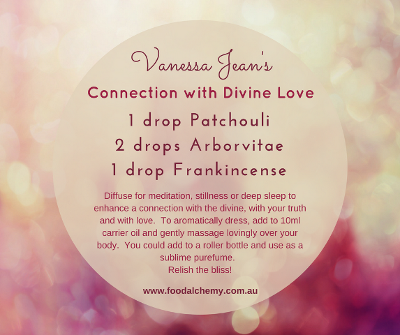 Connection with Divine Love essential oil reference: Patchouli, Arborvitae, Frankincense
