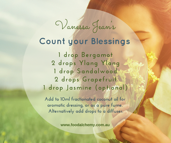 Count your Blessings essential oil reference: Bergamot, Ylang Ylang, Sandalwood, Grapefruit, Jasmine