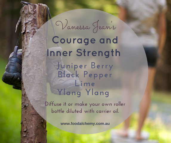 Courage and Inner Strength essential oil reference: Juniper Berry, Black Pepper, Lime, Ylang Ylang