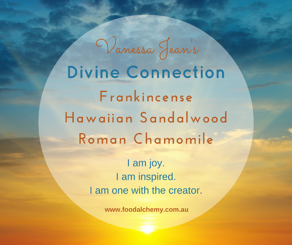 Divine Connection essential oil reference: Frankincense, Hawaiian Sandalwood, Roman Chamomile