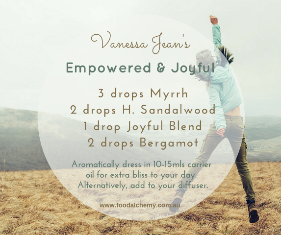 Empowered & Joyful essential oil reference: Myrrh, Hawaiian Sandalwood, Joyful Blend, Bergamot