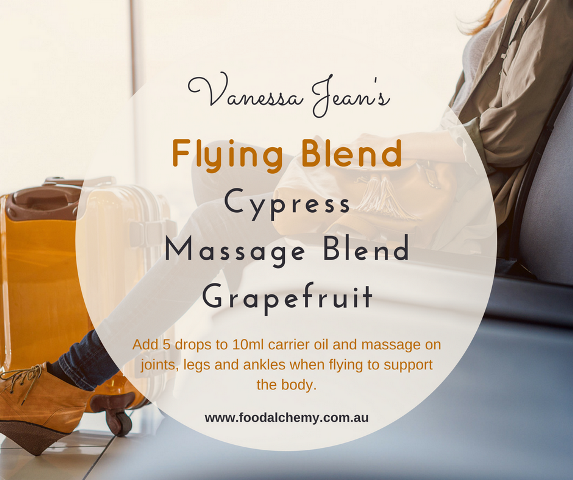 Flying Blend essential oil reference: Cypress, Massage Blend, Grapefruit