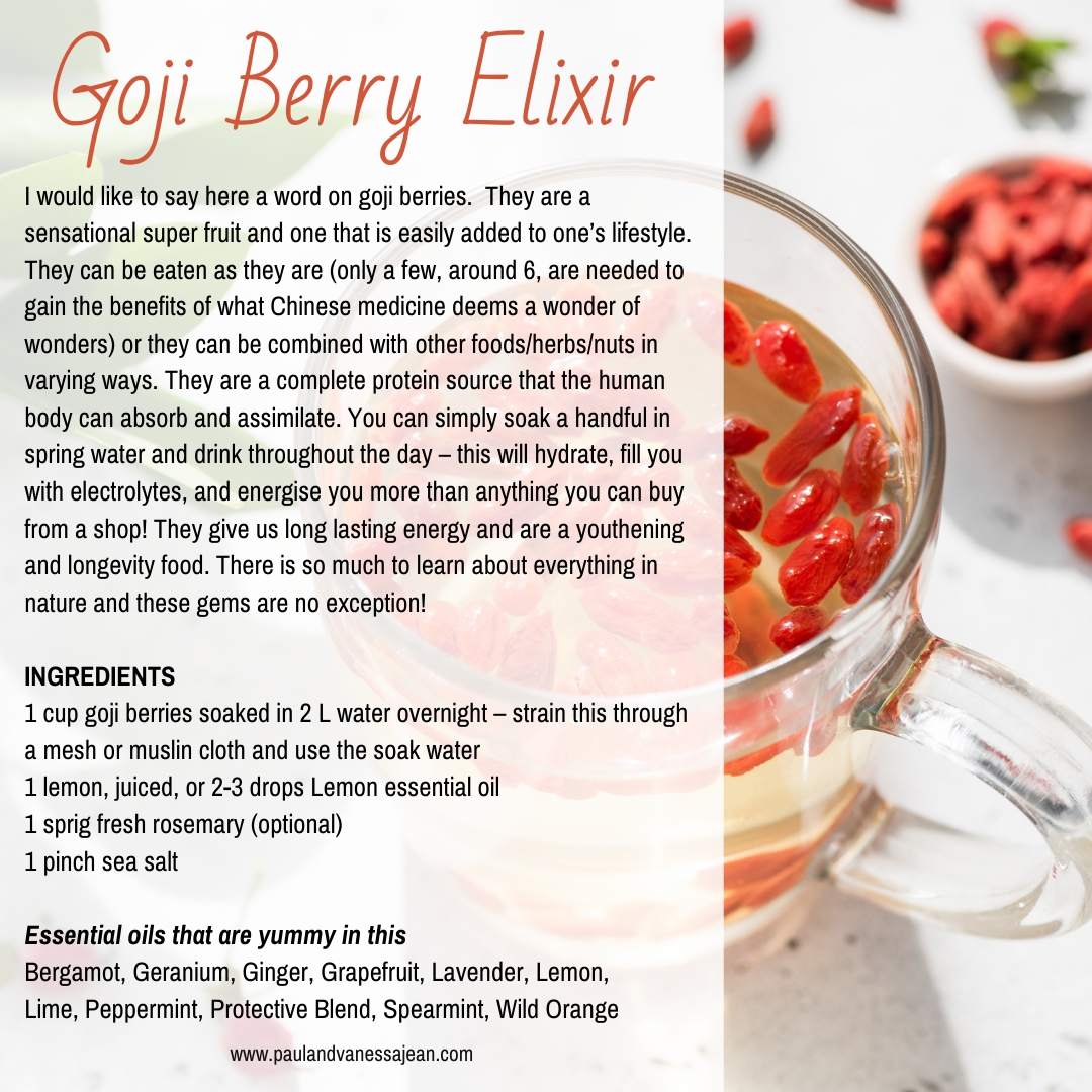 Goji Berry Elixir essential oil reference: Bergamot, Geranium, Ginger, Grapefruit, Lavender, Lemon, Lime, Peppermint, Protective Blend, Spearmint, Wild Orange