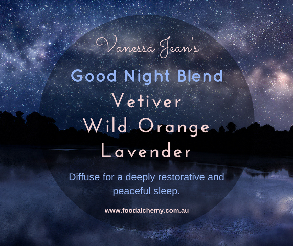 Good Night Blend essential oil reference: Vetiver, Wild Orange, Lavender
