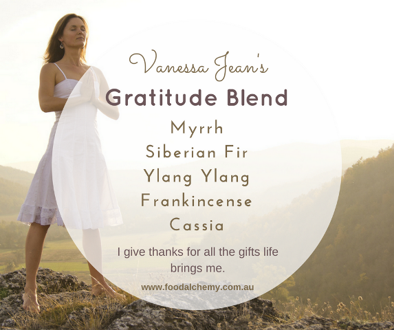 Gratitude Blend essential oil reference: Myrrh, Siberian Fir, Ylang Ylang, Frankincense, Cassia
