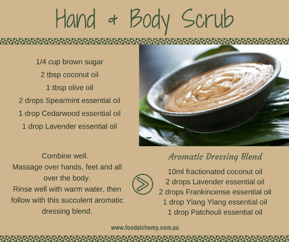 Hand and body scrub with Spearmint, Cedarwood, Lavender, Frankincense, Patchouli, Ylang Ylang essential oils