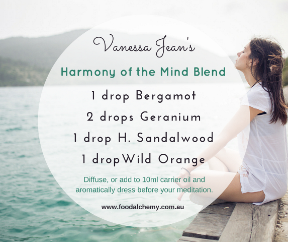 Harmony of the Mind Blend essential oil reference: Bergamot, Geranium, Hawaiian Sandalwood, Wild Orange