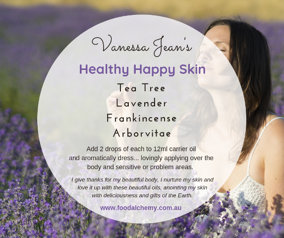 Happy Healthy Skin essential oil reference: Tea Tree, Lavender, Frankincense, Arborvitae