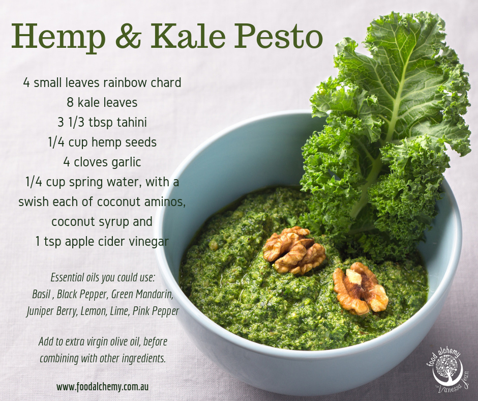 Kale & Hemp Pesto essential oil reference: Basil, Black Pepper, Green Mandarin, Juniper Berry, Lemon, Lime, Pink Pepper