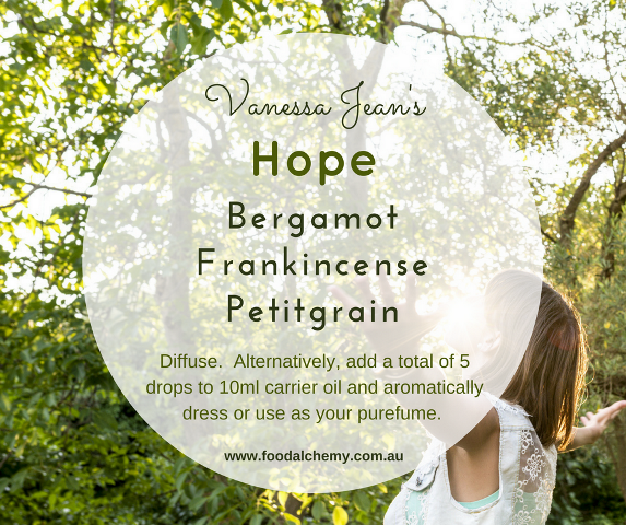 Hope essential oil reference: Bergamot, Frankincense, Petitgrain