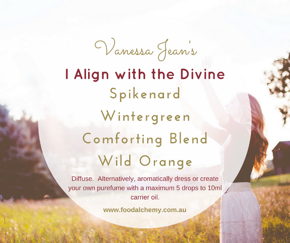 I Align with the Divine essential oil reference: Spikenard, Wintergreen, Comforting Blend, Wild Orange