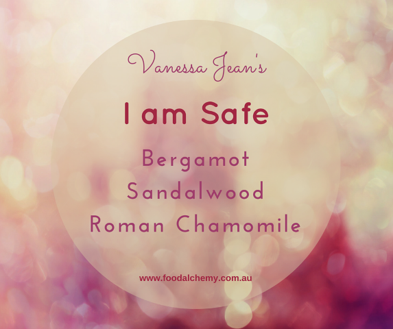 I am Safe essential oil reference: Bergamot, Sandalwood, Roman Chamomile