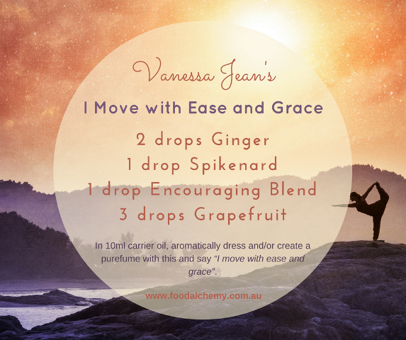 Vanessa Jean's I Move with Ease and Grace blend with Ginger, Spikenard, Encouraging Blend, Grapefruit essential oils
