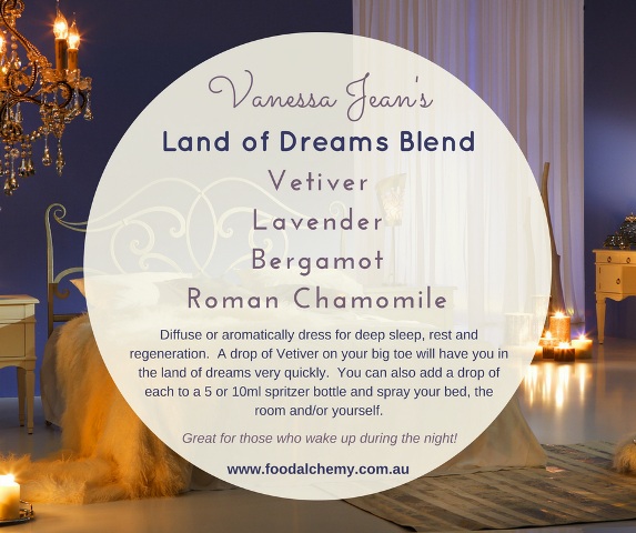 Land of Dreams Blend essential oil reference: Vetiver, Lavender, Bergamot, Roman Chamomile