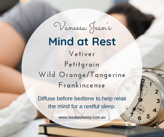 Mind at Rest essential oil reference: Vetiver, Petitgrain, Wild Orange, Tangerine, Frankincense