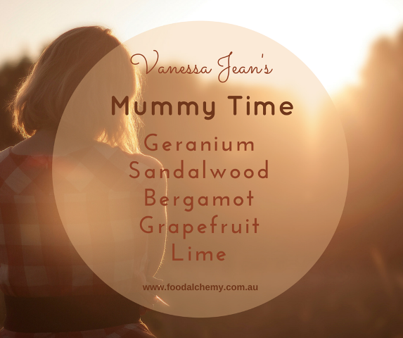 Mummy Time essential oil reference: Geranium, Sandalwood, Bergamot, Grapefruit, Lime