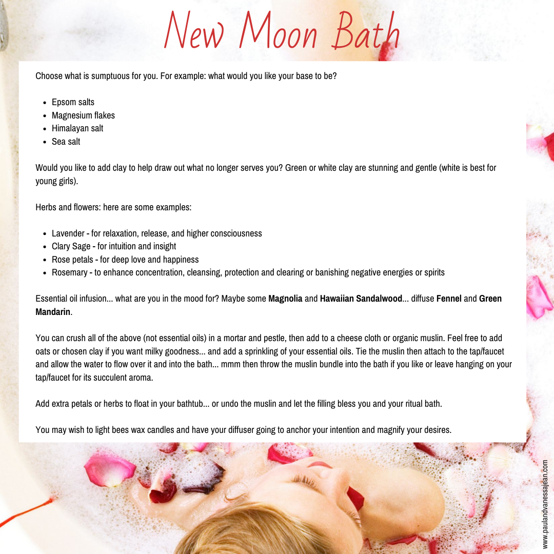 New Moon Bath essential oil reference: Magnolia, Hawaiian Sandalwood, Fennel, Green Mandarin