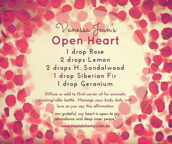 Open Heart essential oil reference: Lemon, Rose, Siberian Fir, Geranium, Sandalwood